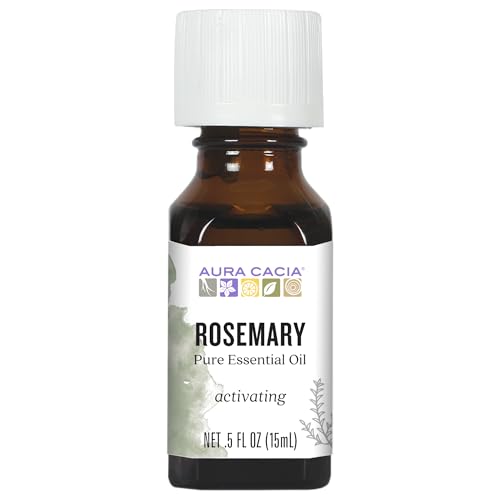 Aura Cacia Rosemary Essential Oil, Pure Rosmarinus Officinalis Oil, Aromatherapy for Skincare, Massage, Hair Care, DIY Blends | 0.5 Fl Oz (Pack of 1)